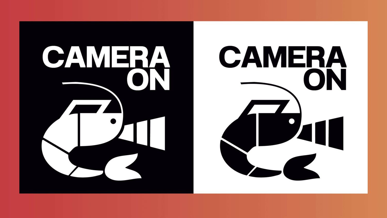 Logotipo de CameraOn en negativo sobre negro y en positivo sobre blanco, con el icono de cámara de alto contraste.